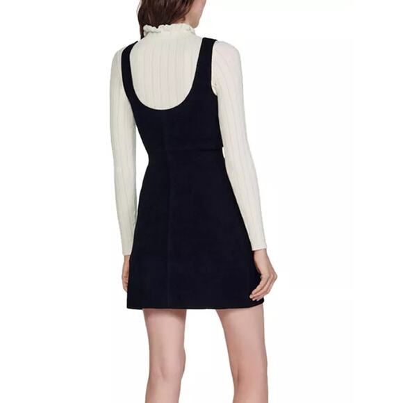 Sandro Ora Layered Look Pinafore Mini Dress Cream Black Size Small - Picture 3 of 9